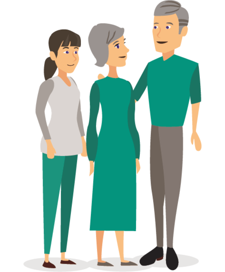 Graphic illustrating a patient with her caregivers
