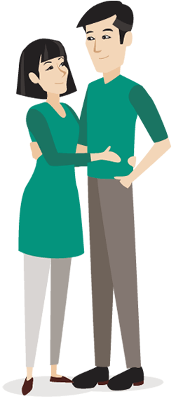 Illustration of a man and woman embracing